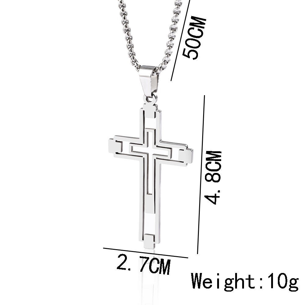 Hip-Hop Hollow Cross Stainless Steel Pendant Necklace