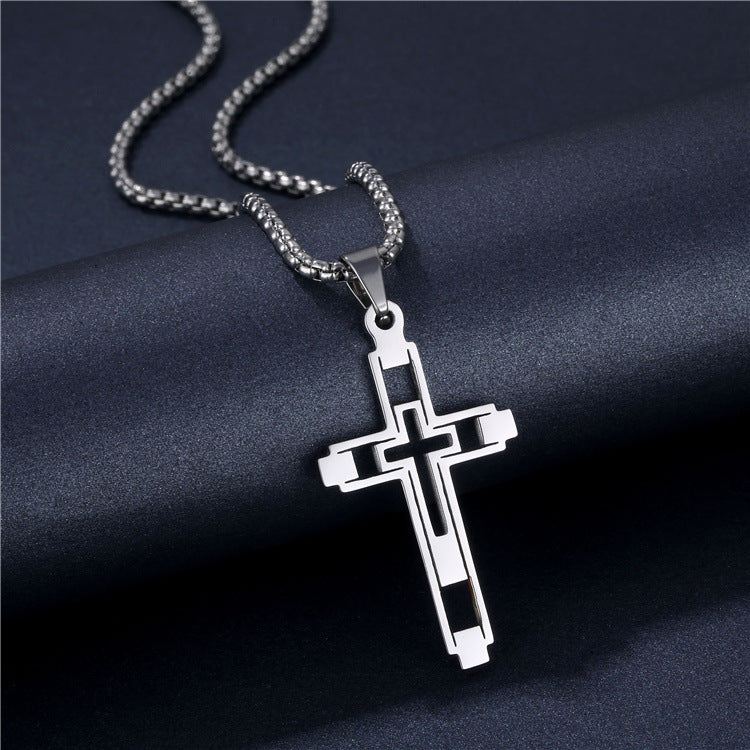 Hip-Hop Hollow Cross Stainless Steel Pendant Necklace