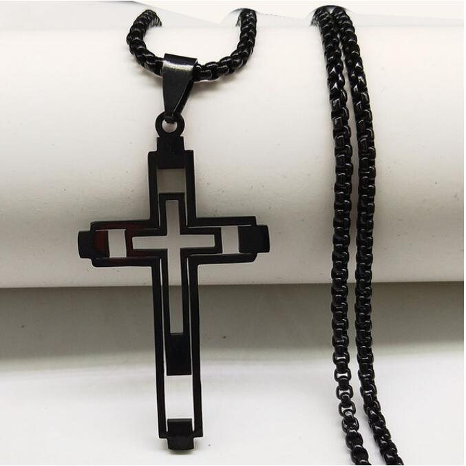 Hip-Hop Hollow Cross Stainless Steel Pendant Necklace