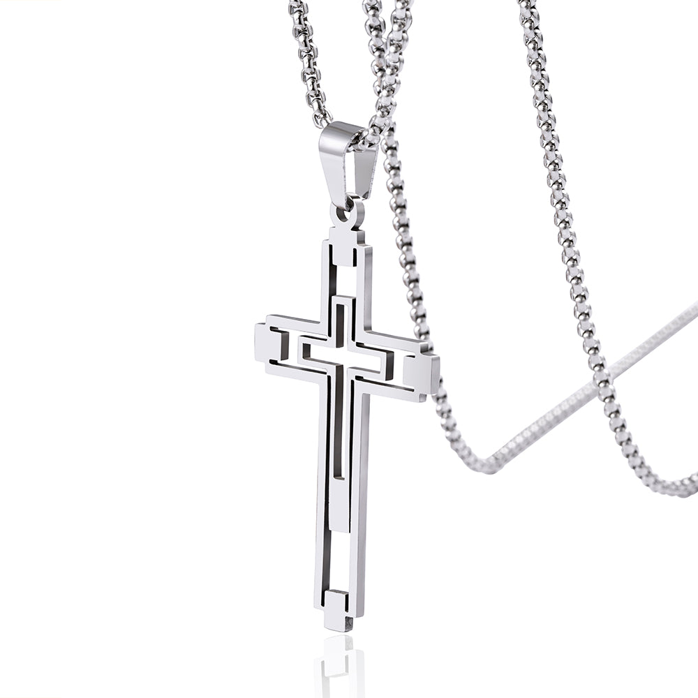 Hip-Hop Hollow Cross Stainless Steel Pendant Necklace