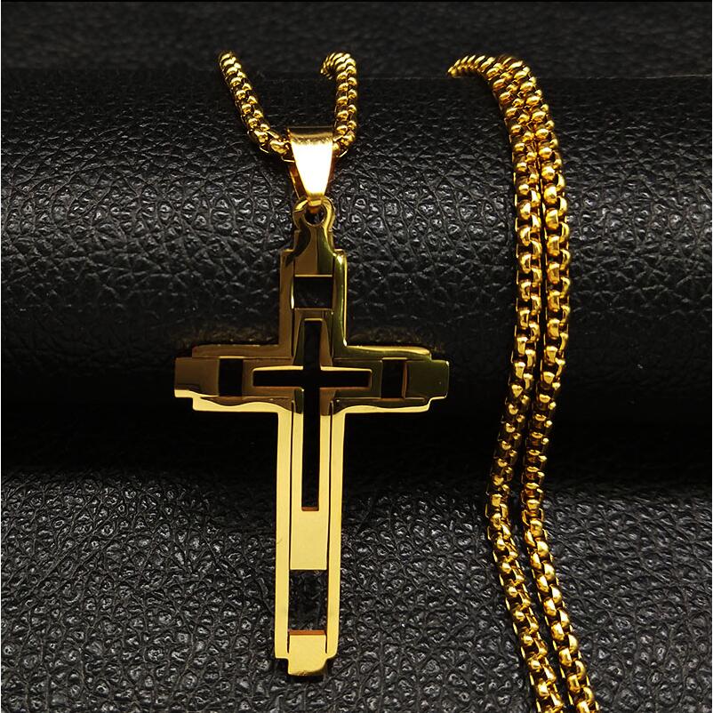 Hip-Hop Hollow Cross Stainless Steel Pendant Necklace