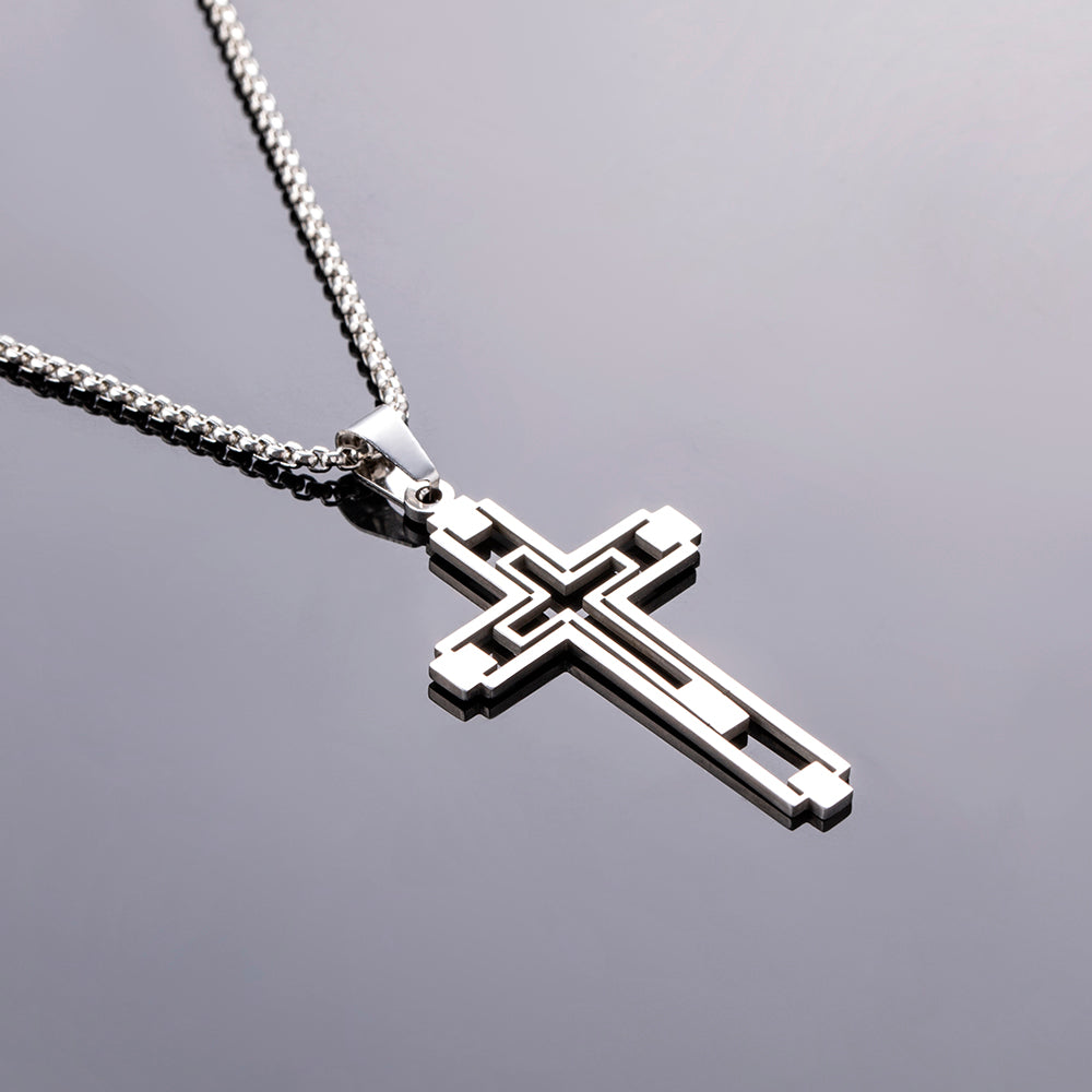 Hip-Hop Hollow Cross Stainless Steel Pendant Necklace