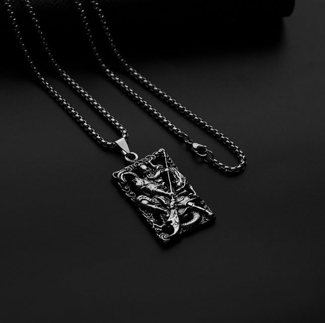 Hip-Hop Cross Star Snake Stainless Steel Pendant Necklace with Weightlifter Charm