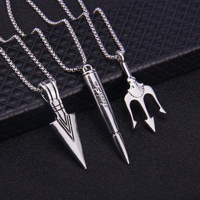 Hip-Hop Geometric Trident Blade Pendant Necklace for Men