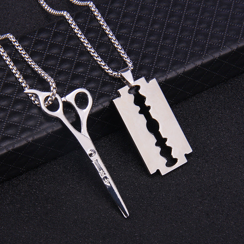 Hip-Hop Geometric Trident Blade Pendant Necklace for Men