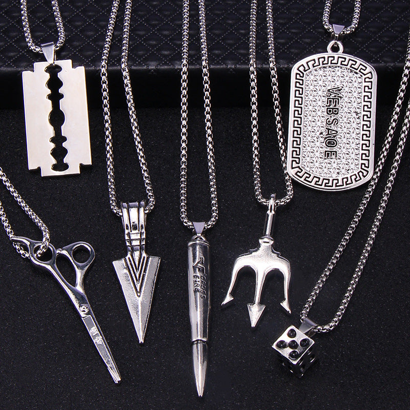 Hip-Hop Geometric Trident Blade Pendant Necklace for Men