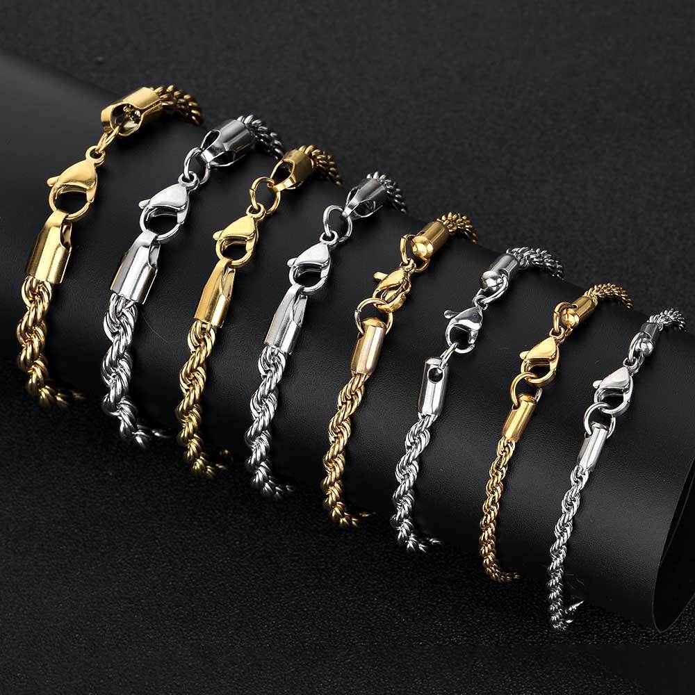 Hip-Hop Geometric 18K Gold Plated Stainless Steel Rope Chain Bracelet