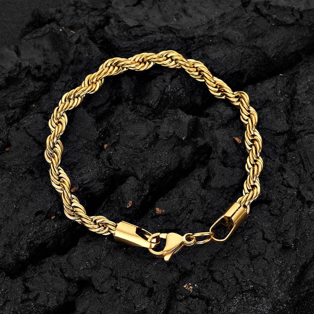 Hip-Hop Geometric 18K Gold Plated Stainless Steel Rope Chain Bracelet