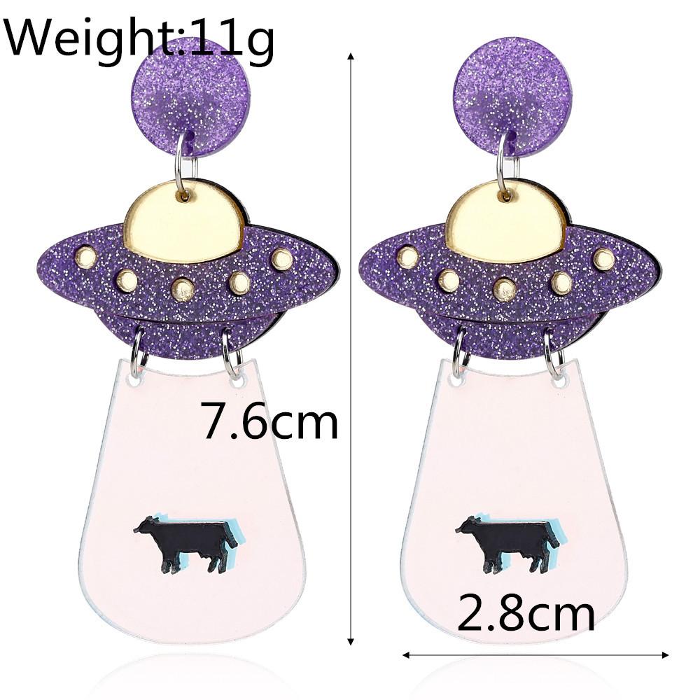 Hot Acrylic Earrings Funny Ufo Spaceship Flying Saucer Cute Exaggerated Fluorescent Fashion Earrings Female
