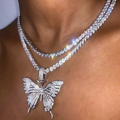 Hot Sale Butterfly Full Diamond Single Layer Claw Chain Alloy Simple And Versatile Rhinestone Clavicle Chain Necklace