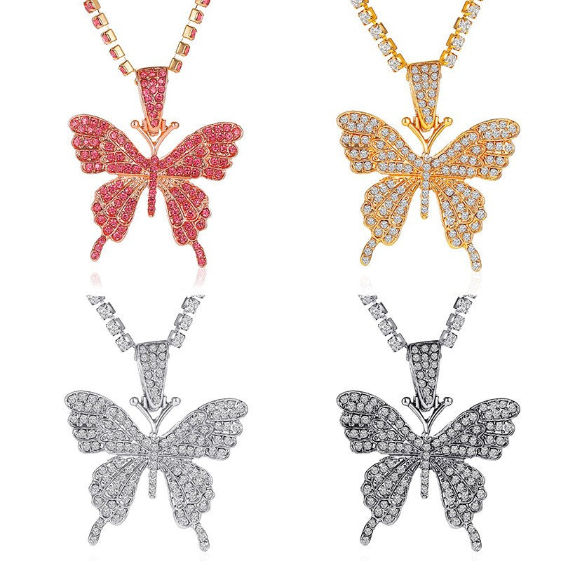 Butterfly Rhinestone Claw Chain Alloy Necklace