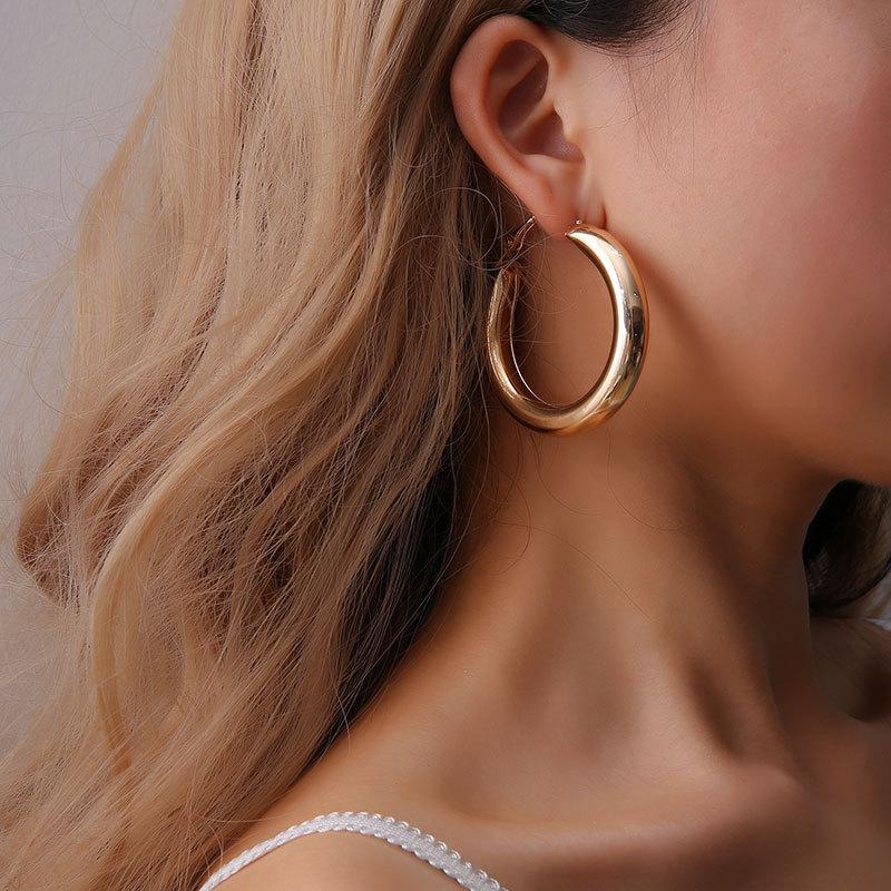 Golden Geometric Statement Round Earrings for Women