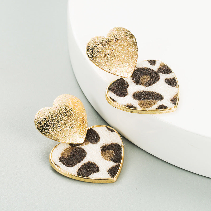 Hot Sale Leopard-print Alloy Heart-shaped Alloy Frosted Earrings