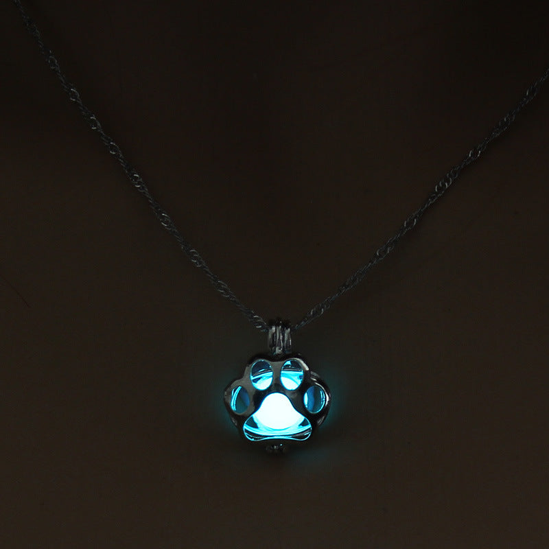 Hot Sale Luminous Cage Hollow Cat Claw Pendant Halloween Alloy Necklace For Women Accessories