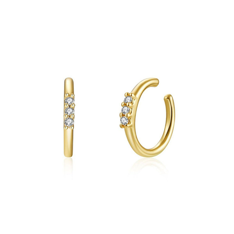 18k Gold Plated Zircon Inlaid Retro Ear Clip in S925 Silver