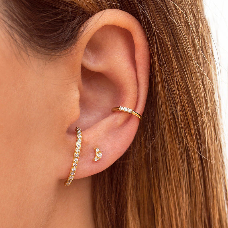 18k Gold Plated Zircon Inlaid Retro Ear Clip in S925 Silver