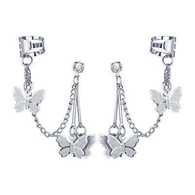 Alloy Butterfly Pendant Retro Silver Chain Earrings for Women