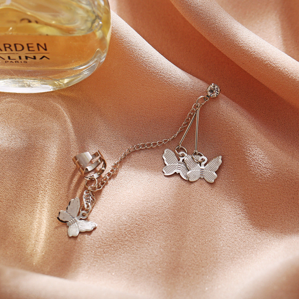 Alloy Butterfly Pendant Retro Silver Chain Earrings for Women