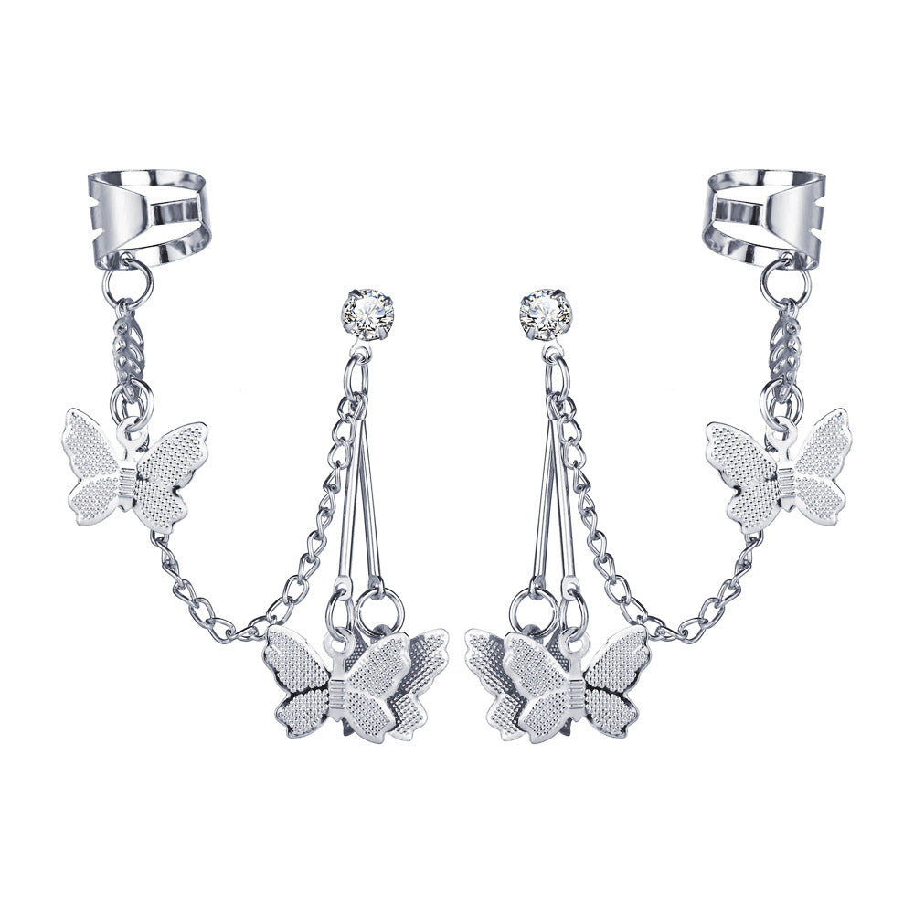 Alloy Butterfly Pendant Retro Silver Chain Earrings for Women