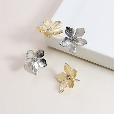 Metal Texture Flower Earrings - Minimalist Fashion Statement Studs