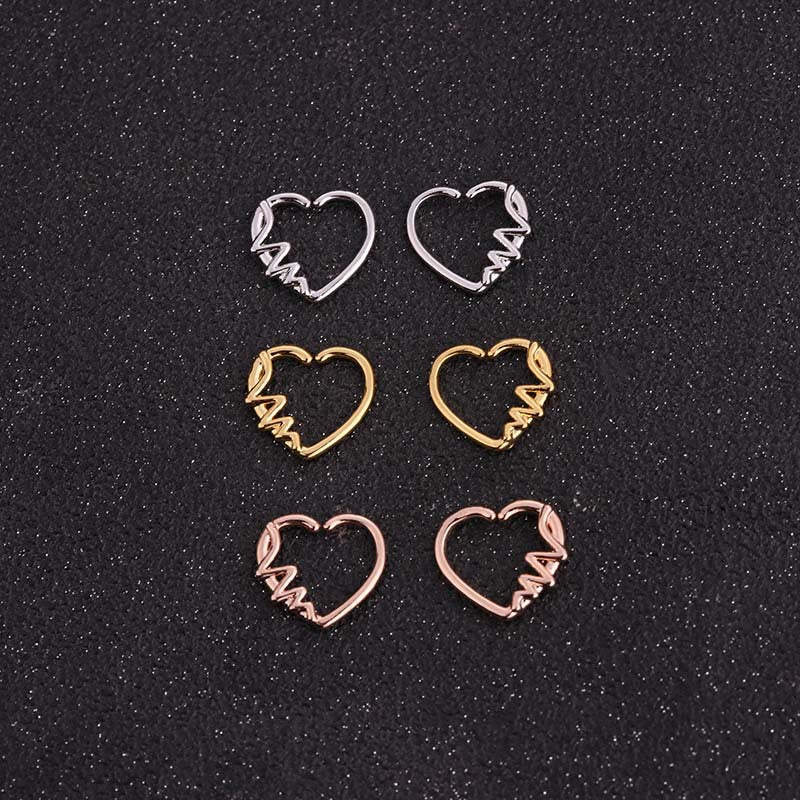 Micro-inlaid Zircon Heart Stud Earrings and Nose Ring Set