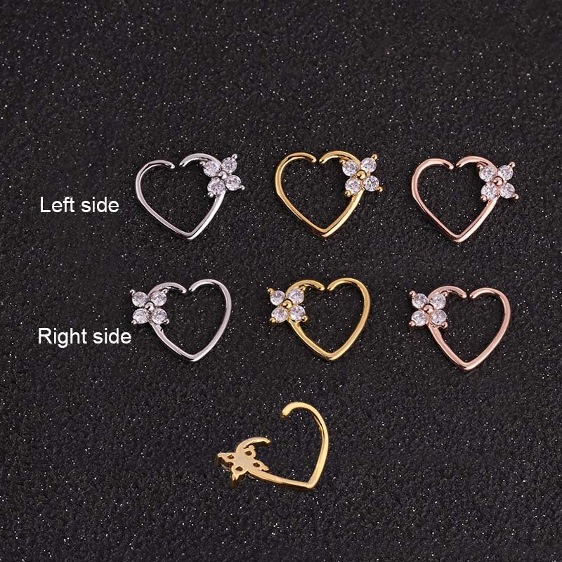 Micro-inlaid Zircon Heart Stud Earrings and Nose Ring Set