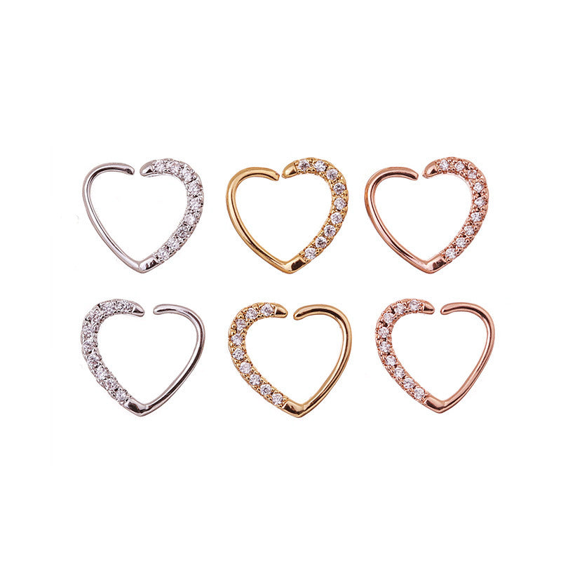 Micro-inlaid Zircon Heart Stud Earrings and Nose Ring Set