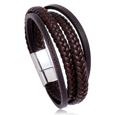 Hot-selling Multi-layer Simple Woven Men's Leather New Magnet Buckle Leather Bracelet