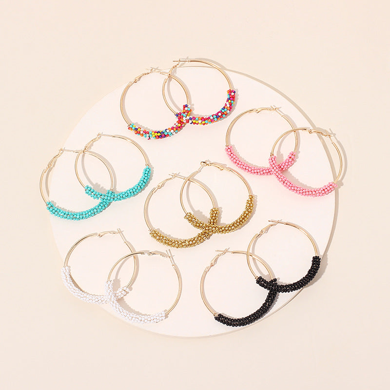 IG Style Alloy Knitting Miyuki Beads Women'S Hoop Earrings