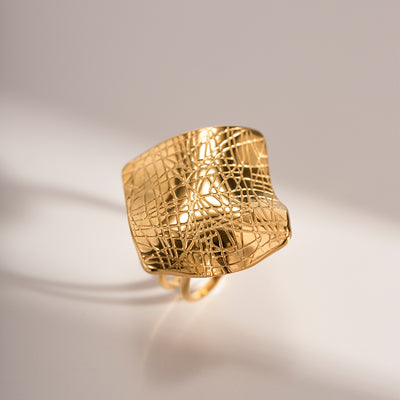 IG Style Geometric 18K Gold Plated Stainless Steel Open Ring