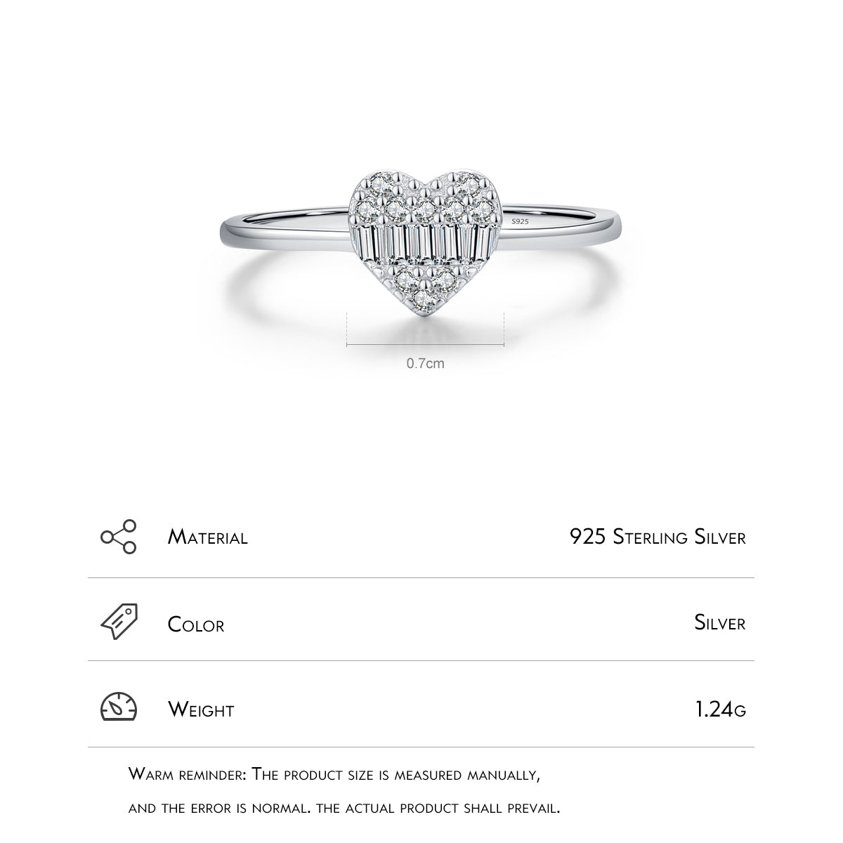 Modian S925 Sterling Silver Heart Zircon Ring for Women - Fashionable and Versatile Cube Design