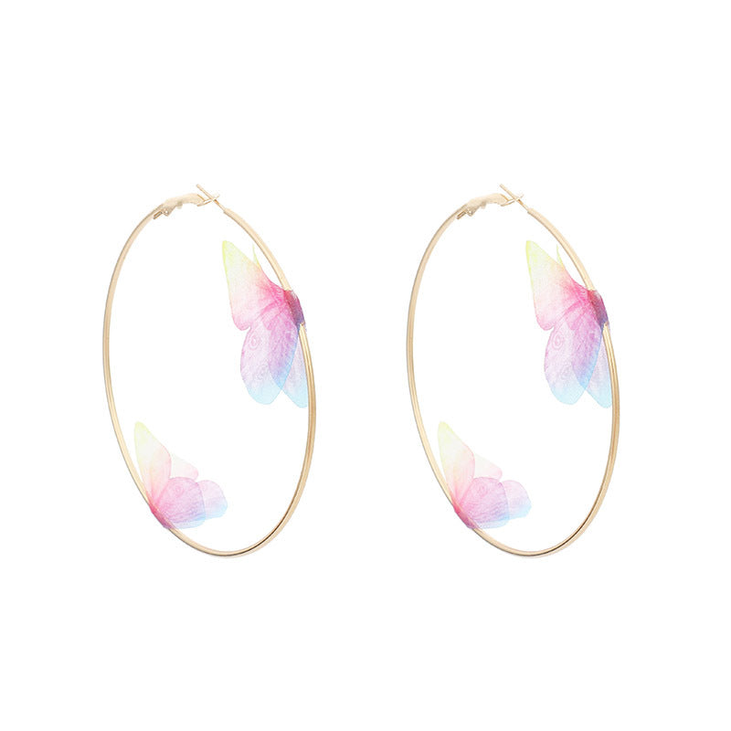 IG Style Fashion Fabric Butterfly Alloy Hoop Earrings