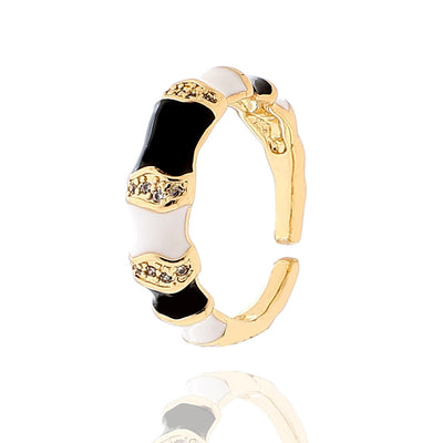 IG Style Geometric Enamel Zircon Adjustable Open Ring