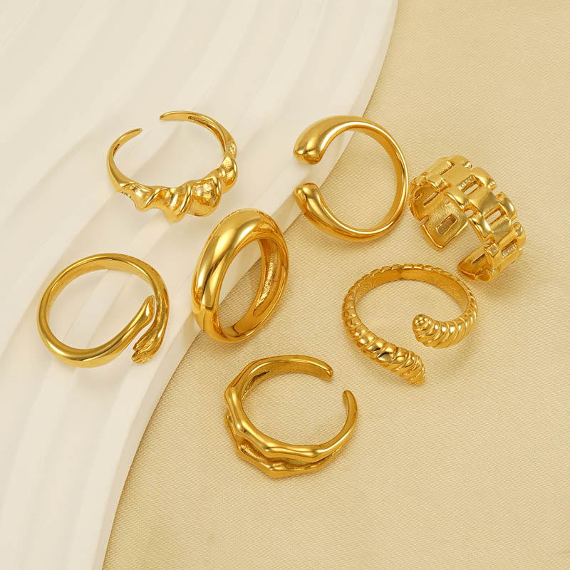 IG Style Geometric 18K Gold Plated Stainless Steel Asymmetric Ring