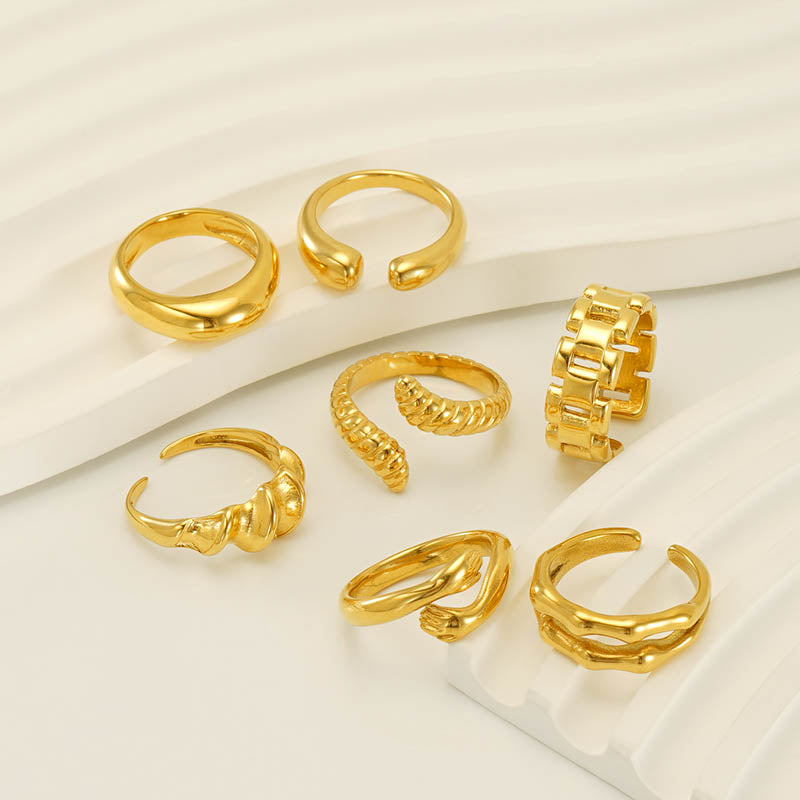 IG Style Geometric 18K Gold Plated Stainless Steel Asymmetric Ring