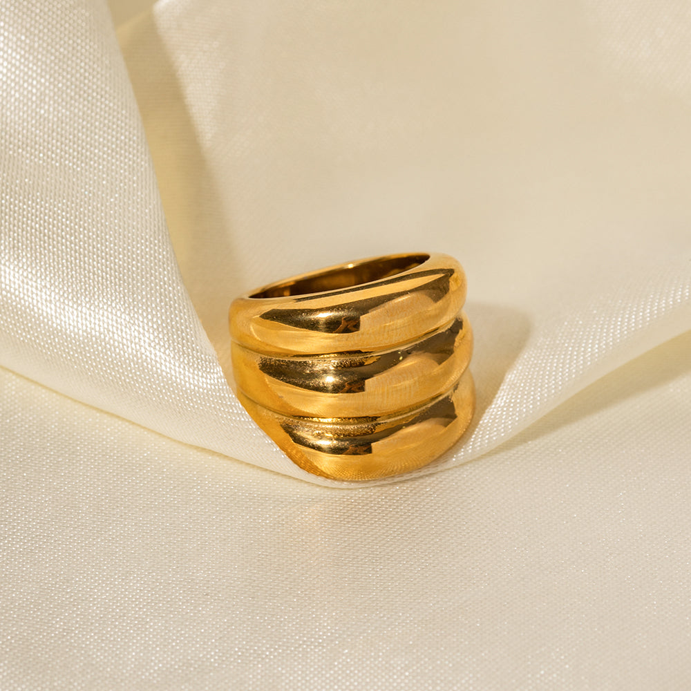 IG Style Geometric 18K Gold Plated Stainless Steel Triple Layer Rings for Women