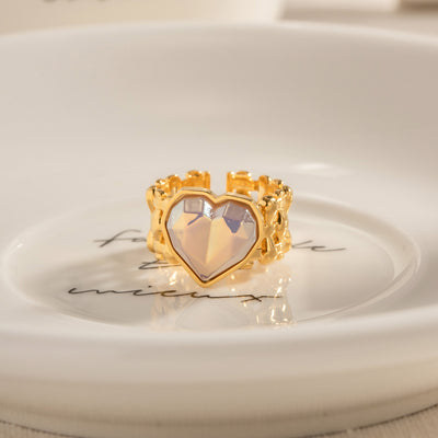 IG Style Heart Shape 18K Gold Plated Ring with Amethyst Crystal