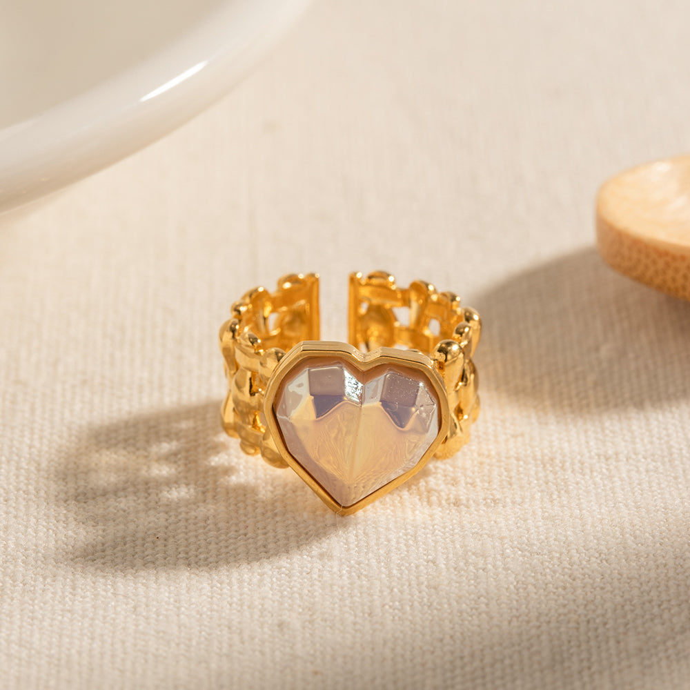 IG Style Heart Shape 18K Gold Plated Ring with Amethyst Crystal