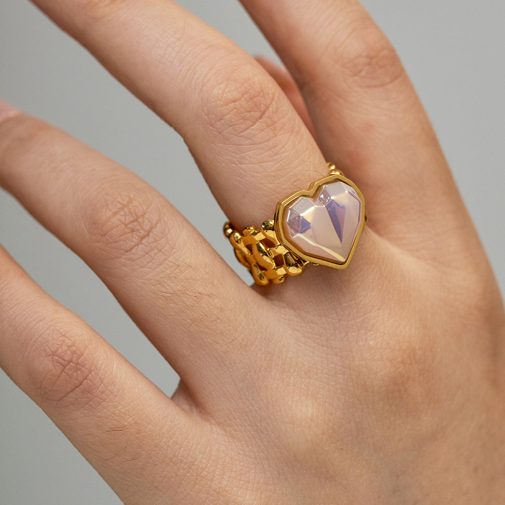 IG Style Heart Shape 18K Gold Plated Ring with Amethyst Crystal