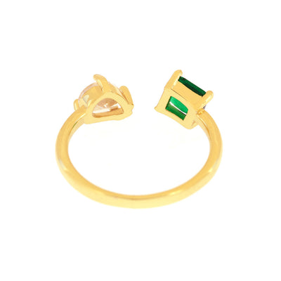 IG Style Korean Square Water Droplet Zircon 18K Gold Plated Adjustable Ring