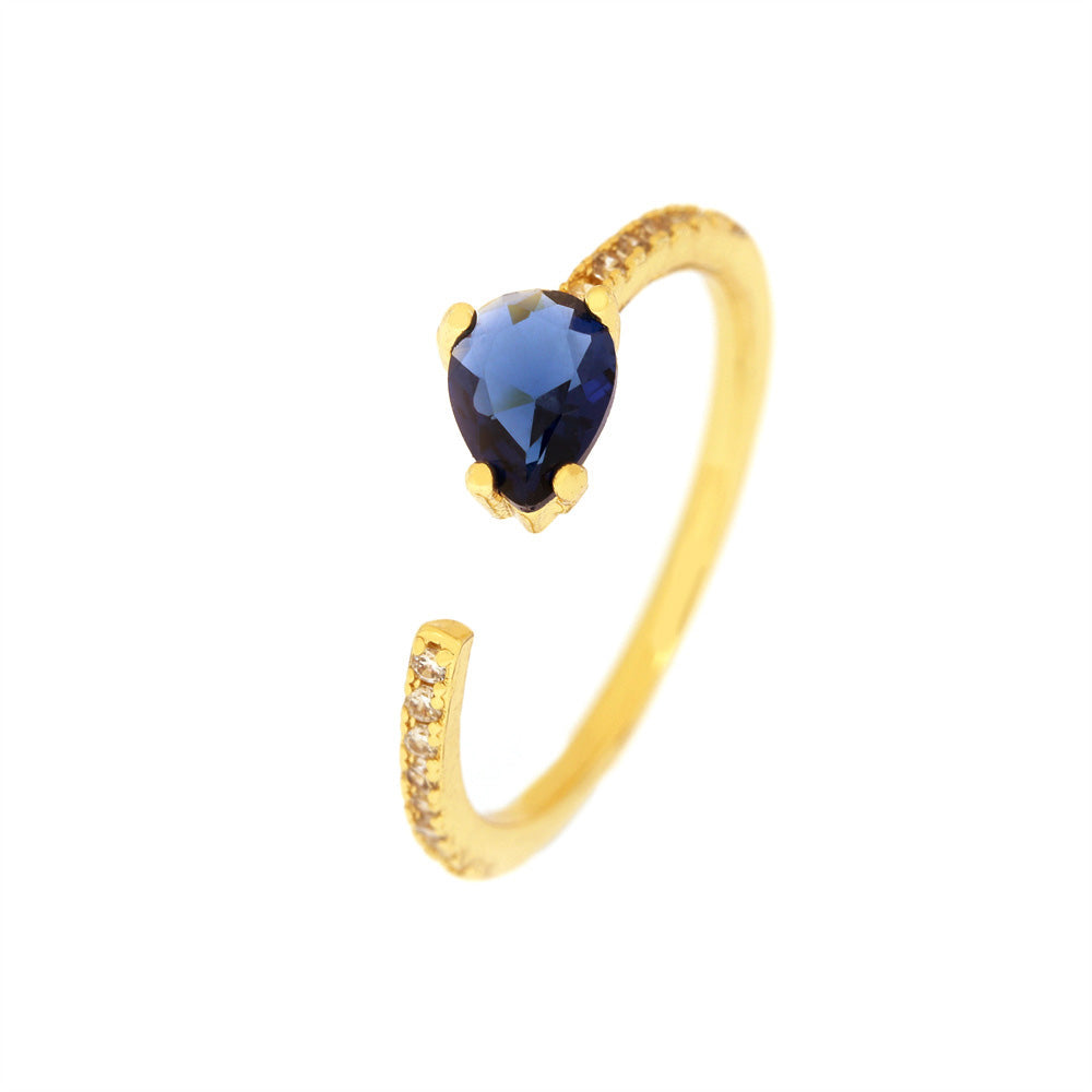 IG Style Korean Square Water Droplet Zircon 18K Gold Plated Adjustable Ring