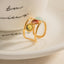 IG Style Retro Colorful 18K Gold Plated Adjustable Ring with Inlaid Glass and Natural Stones