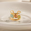 IG Style Retro Colorful 18K Gold Plated Adjustable Ring with Inlaid Glass and Natural Stones
