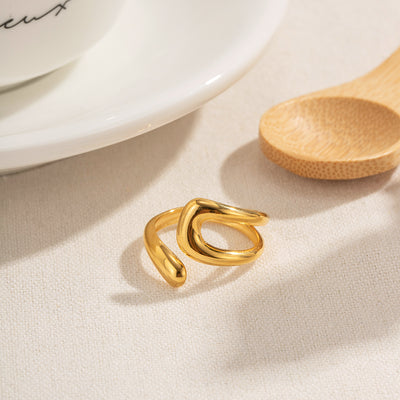 IG Style Irregular Solid Color 18K Gold Plated Stainless Steel Open Ring