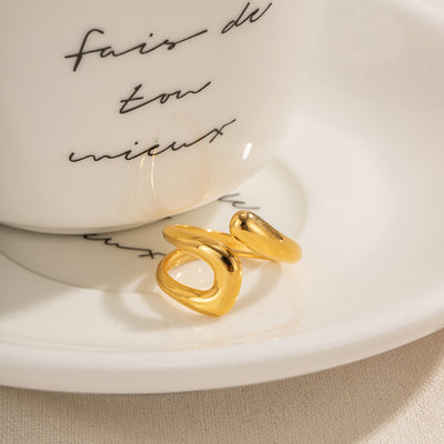IG Style Irregular Solid Color 18K Gold Plated Stainless Steel Open Ring
