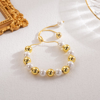 IG Style Simple Style Round Imitation Pearl Copper Plating 18K Gold Plated Bracelets