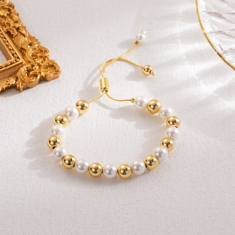 IG Style Simple Style Round Imitation Pearl Copper Plating 18K Gold Plated Bracelets