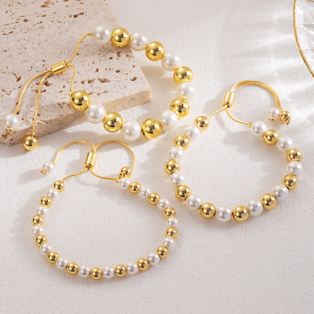 Aogu Gold-Plated Copper Bead Bracelet for Women - 6mm/8mm/10mm Versatile Jewelry