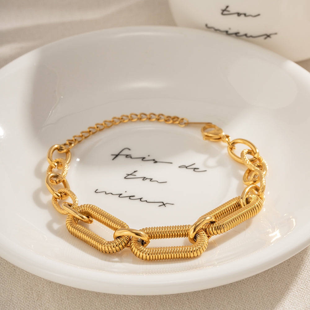 18K Gold Plated Stainless Steel Textured Chain Bracelet