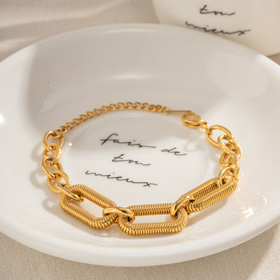 18K Gold Plated Stainless Steel Textured Chain Bracelet